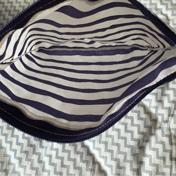 BIG BAGGU Blue White Striped Reusable Foldable Tote Bag Small Zipper Pouch - Picture 9 of 15